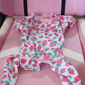 Pink Strawberry Print Dog Onesie